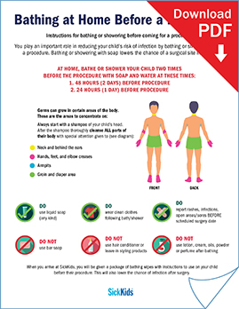 Clickable thumbnail image that will open a pdf file called bathing at home before a procedure