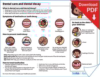 Clickable thumbnail of the dental care and dental decay at a glance handout