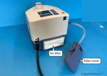 Airvo unit showing the filter cover and the filter