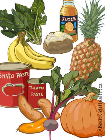 Fruits, vegetables and juices