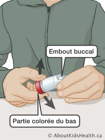 Tenant l’embout buccal du Turbuhaler en tournant la partie colorée du bas