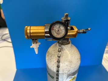 A pressure gauge or regulator for an oxygen tank