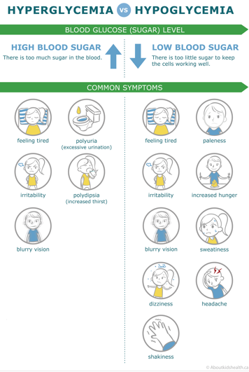 Infographic of differences between hyperglycemia and hypoglycemia