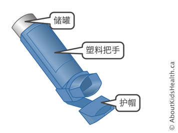 吸入器的储罐、塑料把手和护帽