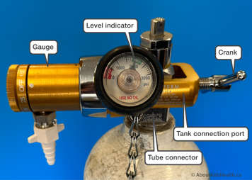 A pressure gauge or regulator for an oxygen tank