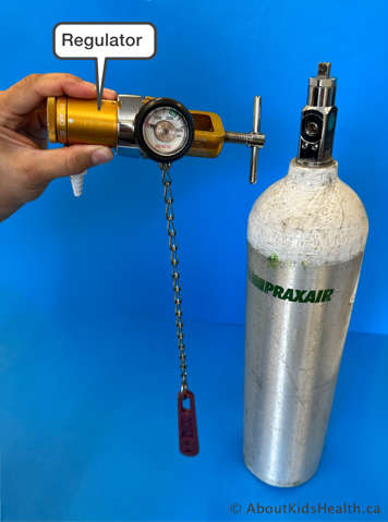 A pressure gauge or regulator for an oxygen tank