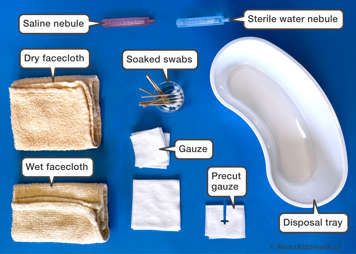 Image of tracheostomy cleaning supplies listed below