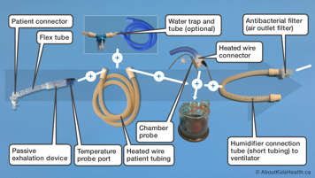 Parts of a passive heated pediatric ventilator circuit as listed