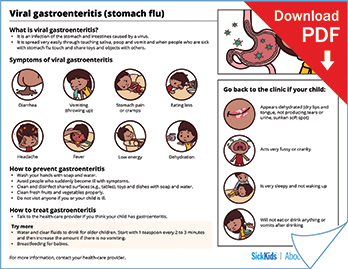 Clickable thumbnail of the viral gastroenteritis or stomach flu at a glance handout